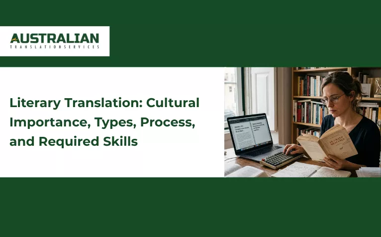 Banner image with text Literary Translation: Cultural Importance, Types, Process, and Required Skills