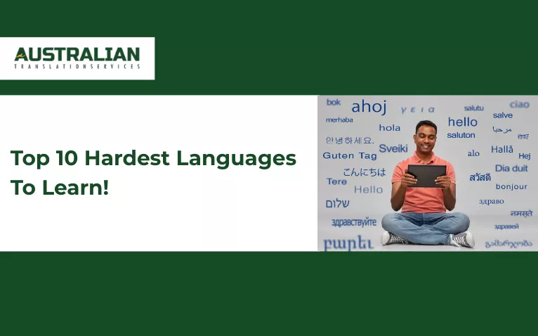 Banner showing multilingual greetings and learner highlighting hardest languages to learn globally. Banner showing multilingual greetings and learner highlighting hardest languages to learn globally.
