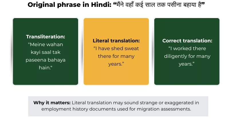 an infographic with an example of poor cultural interpretation in visa translation