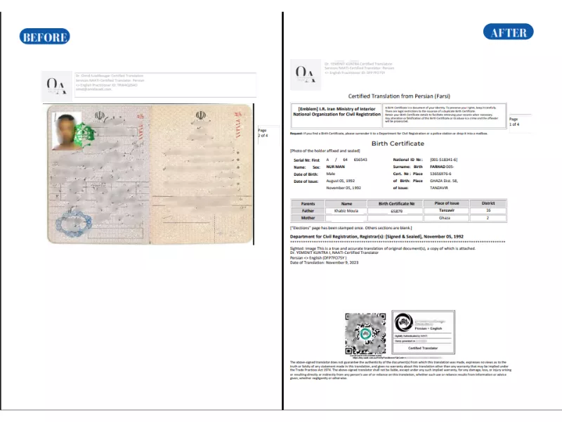  How to fix rejected translation Comparison of a Persian birth certificate and its NAATI version 