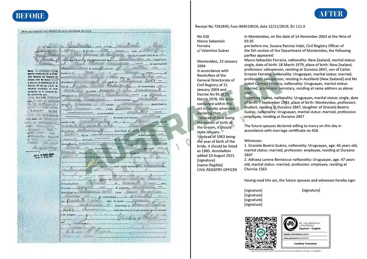 ATS- Marriage Spanish to English 