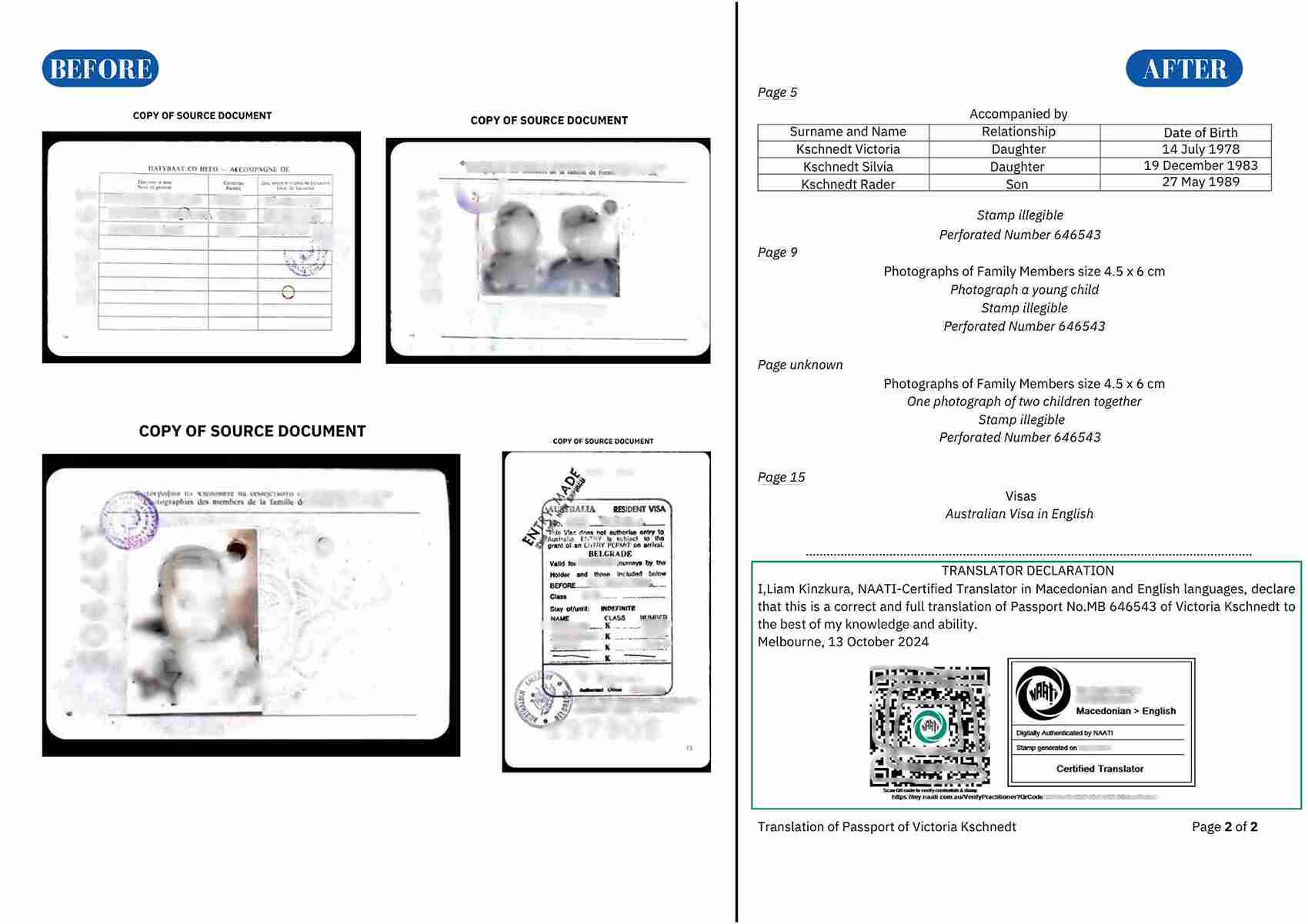 A sample showing full translation of a driving licence