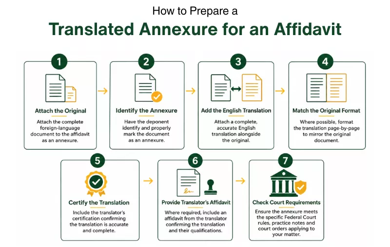 Steps to prepare a translated document admissible in Australian courts annexure for an affidavit 