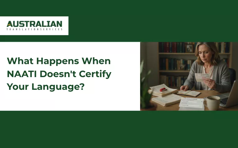 Woman reviewing documents while wondering what happens if I fail my NAATI test or miss certification. Woman reviewing documents while wondering what happens if I fail my NAATI test or miss certification.